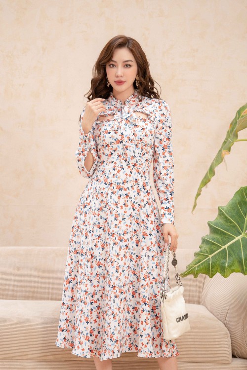 Sixdo Floral Midi Silk Dress